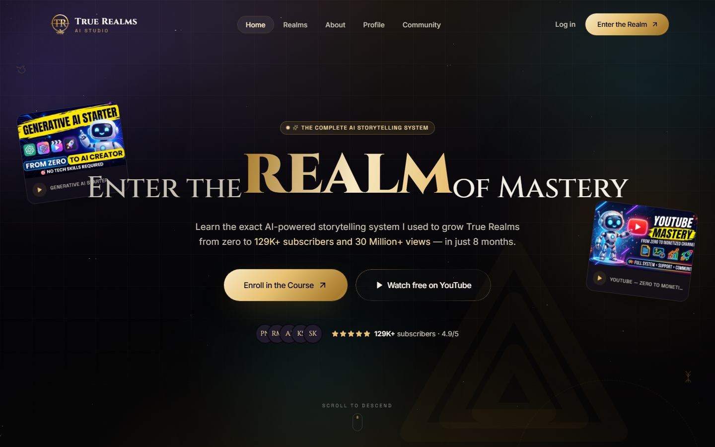 True Realms Academy online course platform built by SiteGen Technology