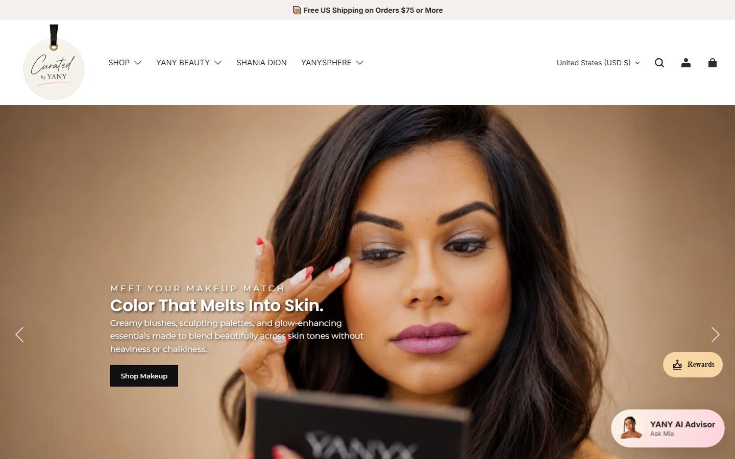 Yany Beauty cosmetics e-commerce store built by SiteGen Technology